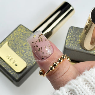 GOLD FLAKES - Glossy Top Coat (No Wipe) 15ml HEYLOVE