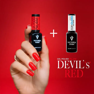 466 Devil`s Red SET Gel polish + Top Coat Oh! My Gloss (2x8ml) VICTORIA VYNN